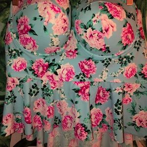 Torrid Blue Floral Rose Plus Tankini Push-up 3